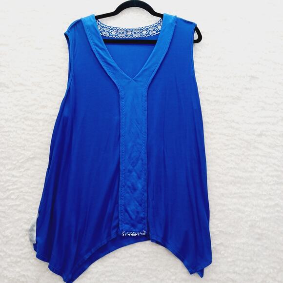 Tunic Tank Top Size 3X Royal Blue Adrianna Papell Embroidered Quiet Luxury Siren - Picture 6 of 10